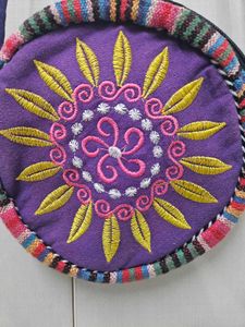ROUND TRIBAL FLORAL EMBROIDERED CROSS BODY BAG