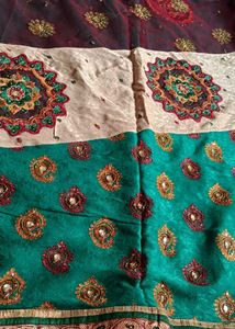 Green Saree Blouse with Embellishments