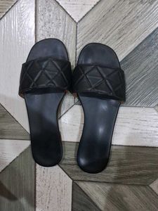 Black Quilted Slide Sandals