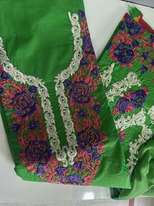 Green Embroidered Dress Material