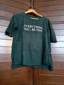Women Green Graphic Print Cotton Mix Casual Tshirt