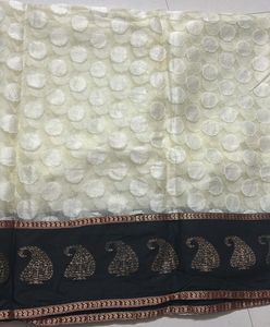 Elegant Cream Nd Black Oraganza Pattu Saree