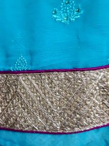 Heavy Embroidered Sky Blue Saree With Blouse