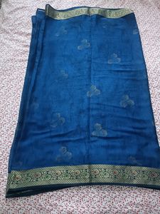 Blue Printed Cotton Silk Saree