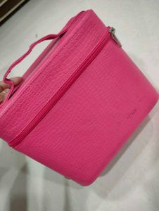Pink Faux Croc Makeup Train Case