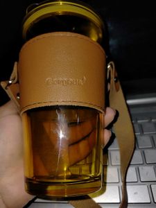 Glass Tumbler/ Sipper With Straw Leather Handle