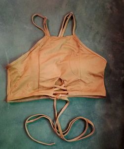 Boho Lace-Up Halter  Crop Top