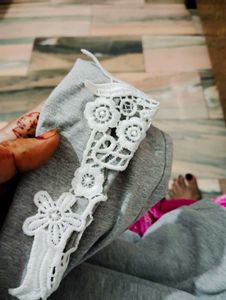 Gray Lace Trim Leggings