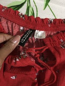H&amp;M Red Floral Off-Shoulder Crop Top