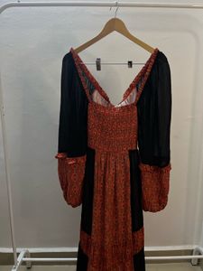 Printed Orange-Black Tiered BOHO Maxi