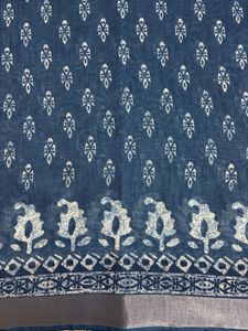 Indigo Blue Linen Blend Cotton Saree