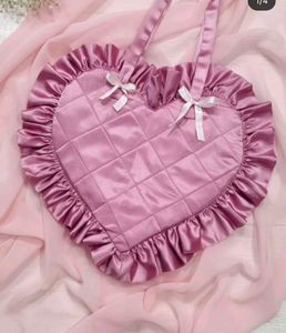 Heart shape satin tote bag with bow ribbons