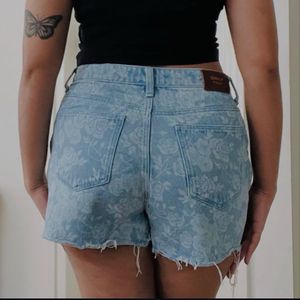 Floral Denim Mini Shorts That Looks Like A Skirt