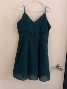 Green Noodle Strip Skater Dress Lace On Waist
