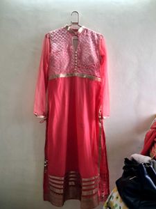 Long Kurta Set (Peach Pink)