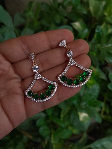 Emerald & CZ Fan Earrings