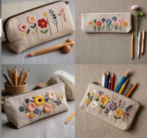 Embroidered Floral Pencil Case
