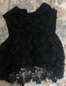 Black Lace Mock Neck Top