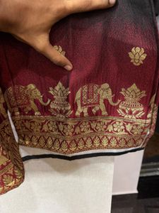 BLACK RED FADE REGALELEPHANT WEAVE JACQUARD KURTA