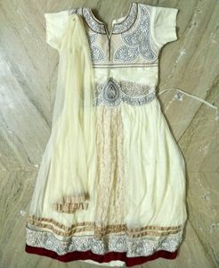 Cream Embellished Girls' Dress