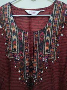 Biba Maroon Black Printed Kurta Pajama Dupatta
