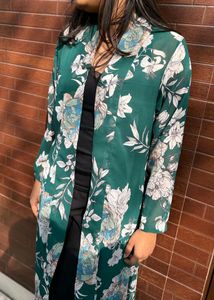 Dark Green Floral Print Shrug