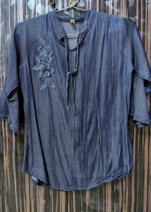 Blue Embroidered Top