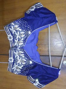 Embroidered Blue Velvet Blouse