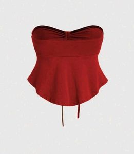 Red Ruched Tie-Front Tube Top