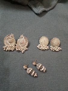 Silver Tone Earring Set of 3
