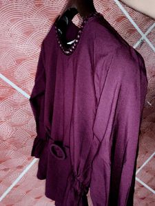 Burgundy Blouse with Embellished Neckline