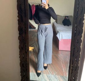 Gray Knit Wide Leg Pants