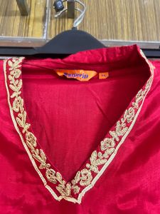 Red Embroidered Kurta Set