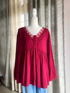 Size Upto XL Maroon Lace Trim Tunic Top