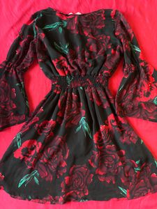 AASK Black &amp; Red Floral Printed Mini Dress
