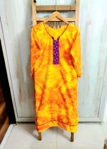Yellow Tie-Dye Cotton Kurti Size-44-46