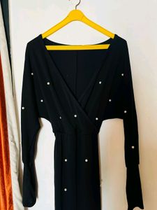 Black Pearl Embellished Mini Dress