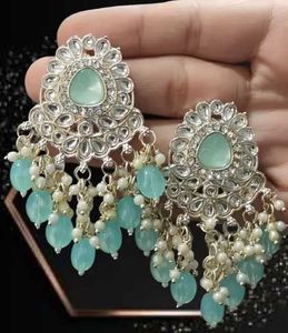 Elegant Mint Kundan Earrings