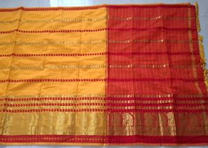 New Yellow Banarasi Saree with Red Border💫