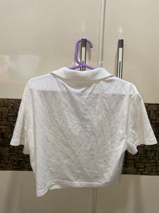 h&amp;m combo cropped collared top white and baby pink