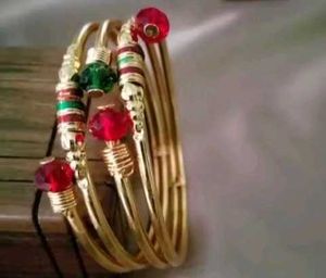 Vintage Gold Tone Beaded Bangle Set
