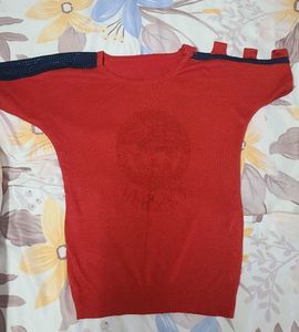 Red Cut-Out Shoulder Top