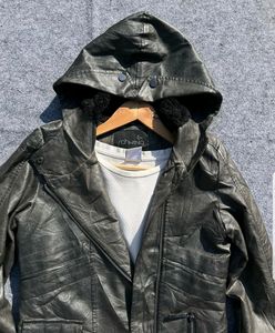 Black Leather Hooded Jacket