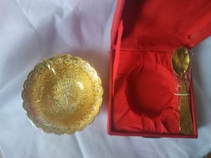 Silver Plated Gold Polished Bowl &amp; Spoon