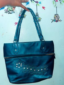 Peacock colour Embellished Tote Bag
