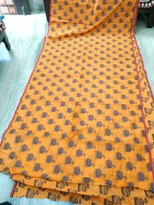 Yellow Swan Print Saree