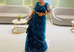 Elegant Blue Net Ghagra