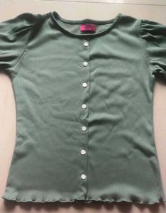 Olive Green Ribbed Button-Up Top