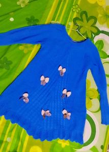 Blue Knit Sweater with Bows