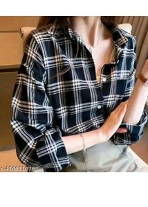 Women Crop Black Check Shirt